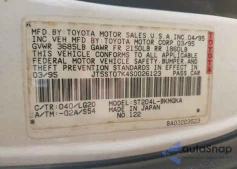 1995 Toyota Celica Gt из США, поврежденный, VIN JT5ST07K4S0026123